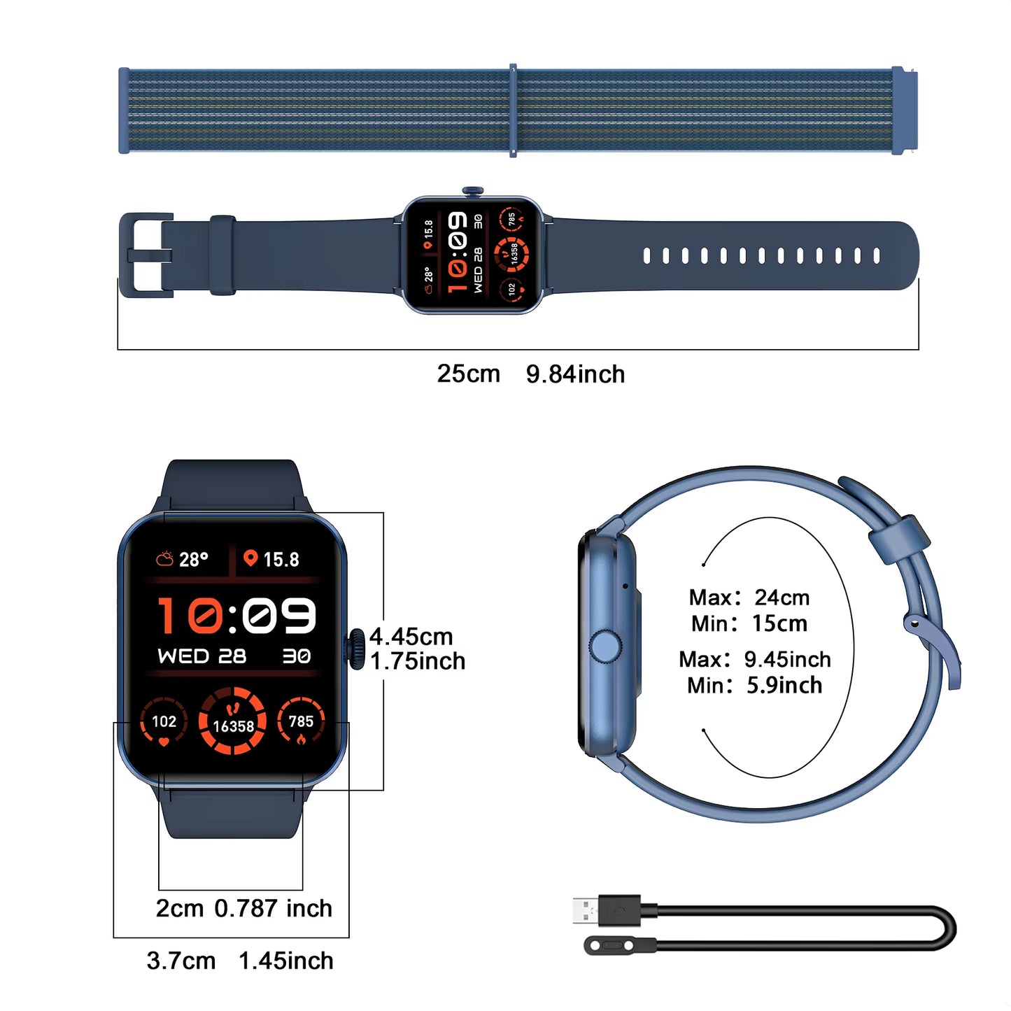 1.85” Full Touch HD Smartwatch Bluetooth Calling Smart Watch Voice Assistant with 100+ Sports Fitness Tracking