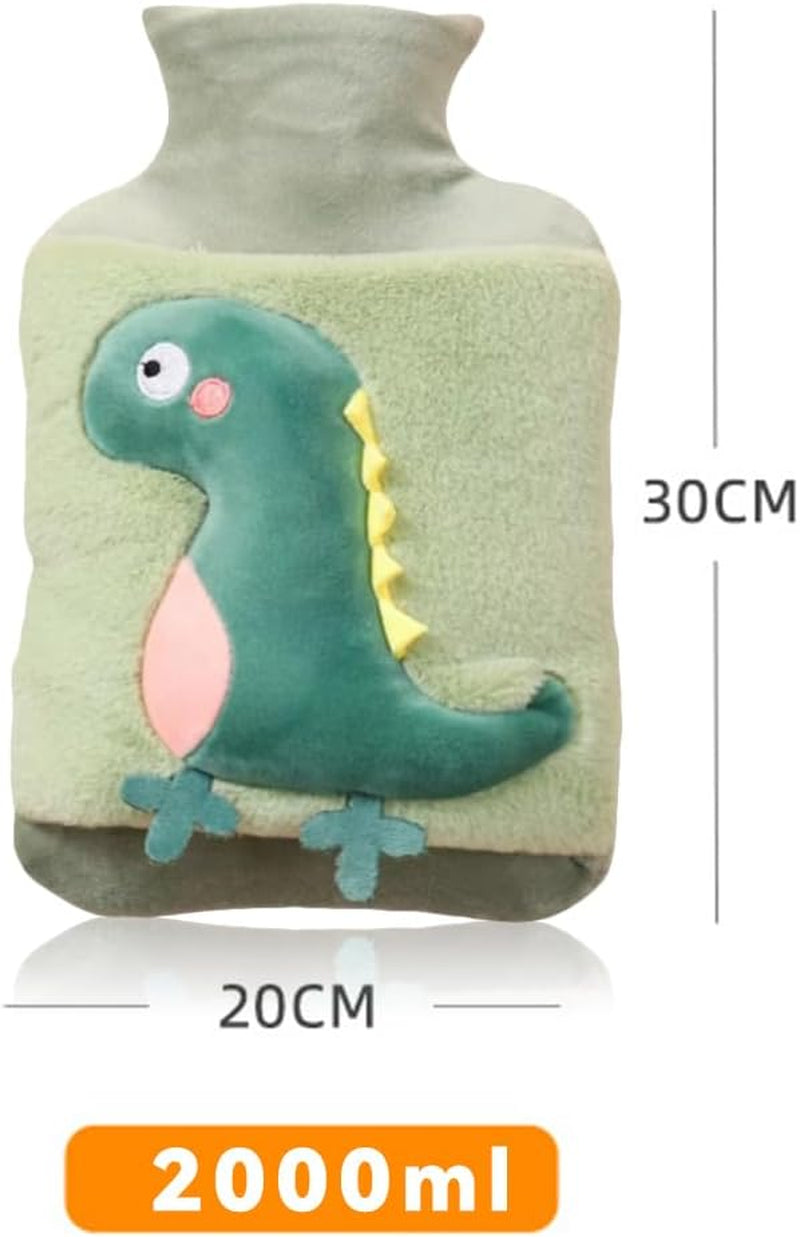 Hot Water Bottle, 2L Large Cute Dinosaur Thickened Super Furry Fluffy Aldult Kids Hot Water Bottle with Cover, Explosion-Proof and Leak-Proof, Can Be Used to Relieve Body Pain
