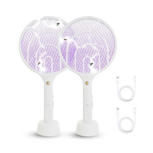 2-Pack 3000V Electric Fly Swatter Mosquito Zapper Rechargeable Bug Racket with USB Charging for Indoor Outdoor Use Kills Bugs Fast