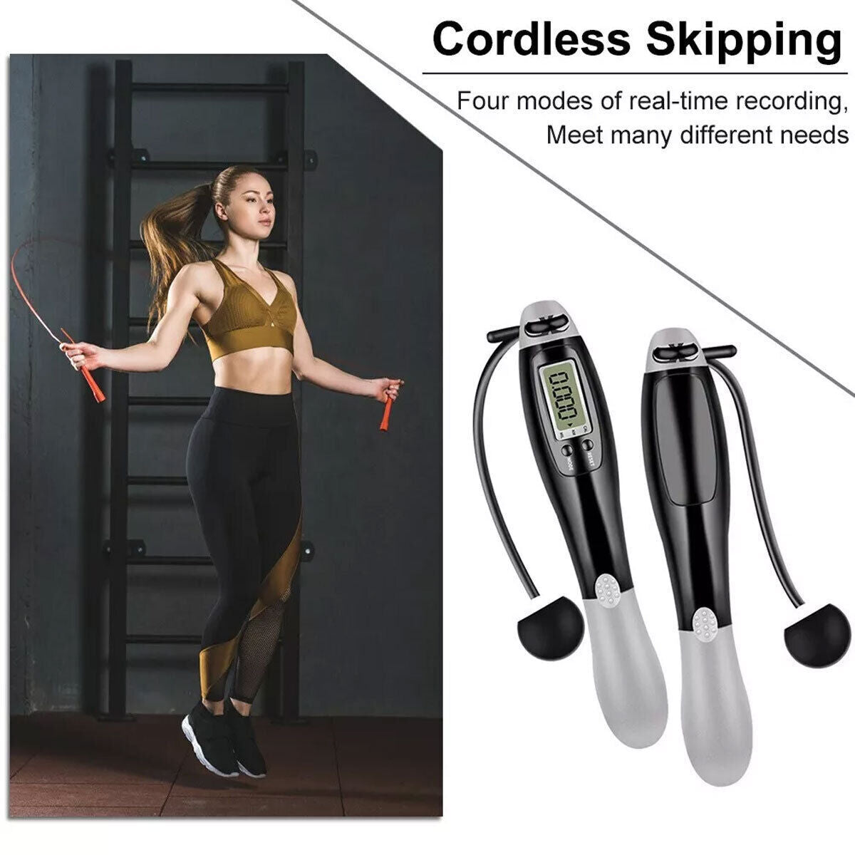 Cordless Skipping Rope Jump Ropes Smart Screen with Weighted for Sports Fitness