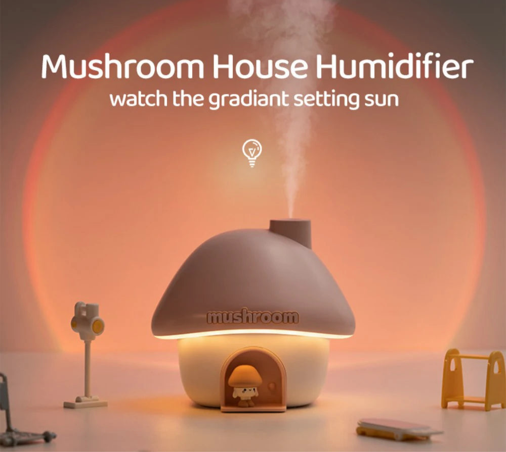 Cartoon Air Humidifier 300ml Mini Essential Oil Aroma Diffusers Colorful Lighting Cute Mushroom House Home Ultrasonic Humidifier