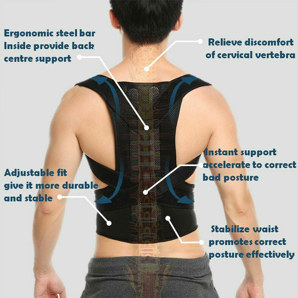 Posture Corrector Back Straightener Lumbar Shoulder Support Belt Body Brace UK