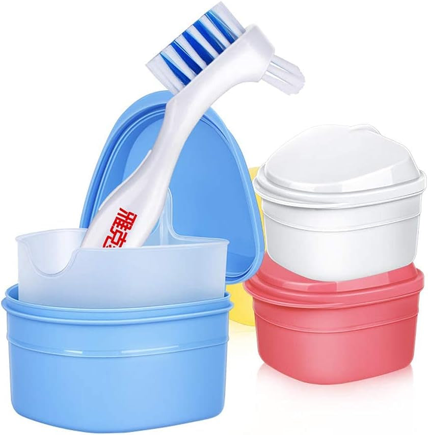 Denture Cleanning Set Denture Cleaning Case with Denture Brush, Blue