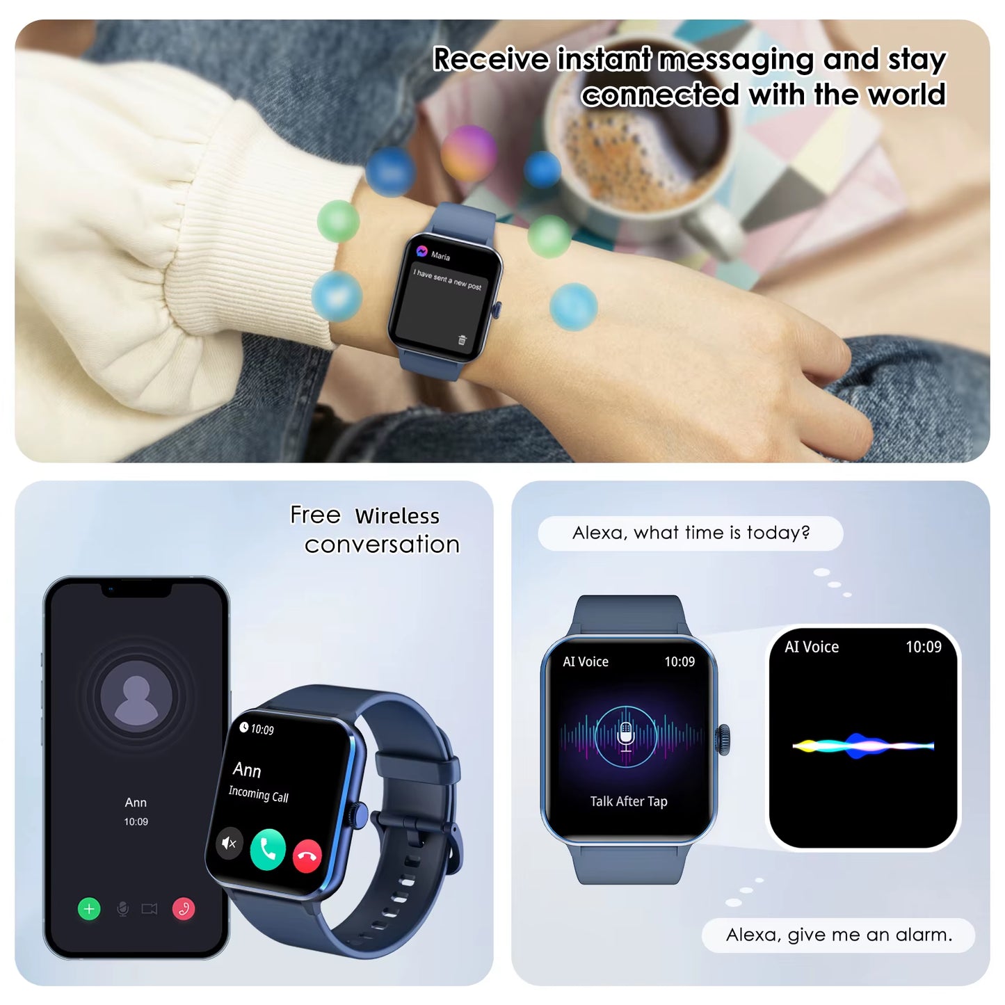 1.85” Full Touch HD Smartwatch Bluetooth Calling Smart Watch Voice Assistant with 100+ Sports Fitness Tracking