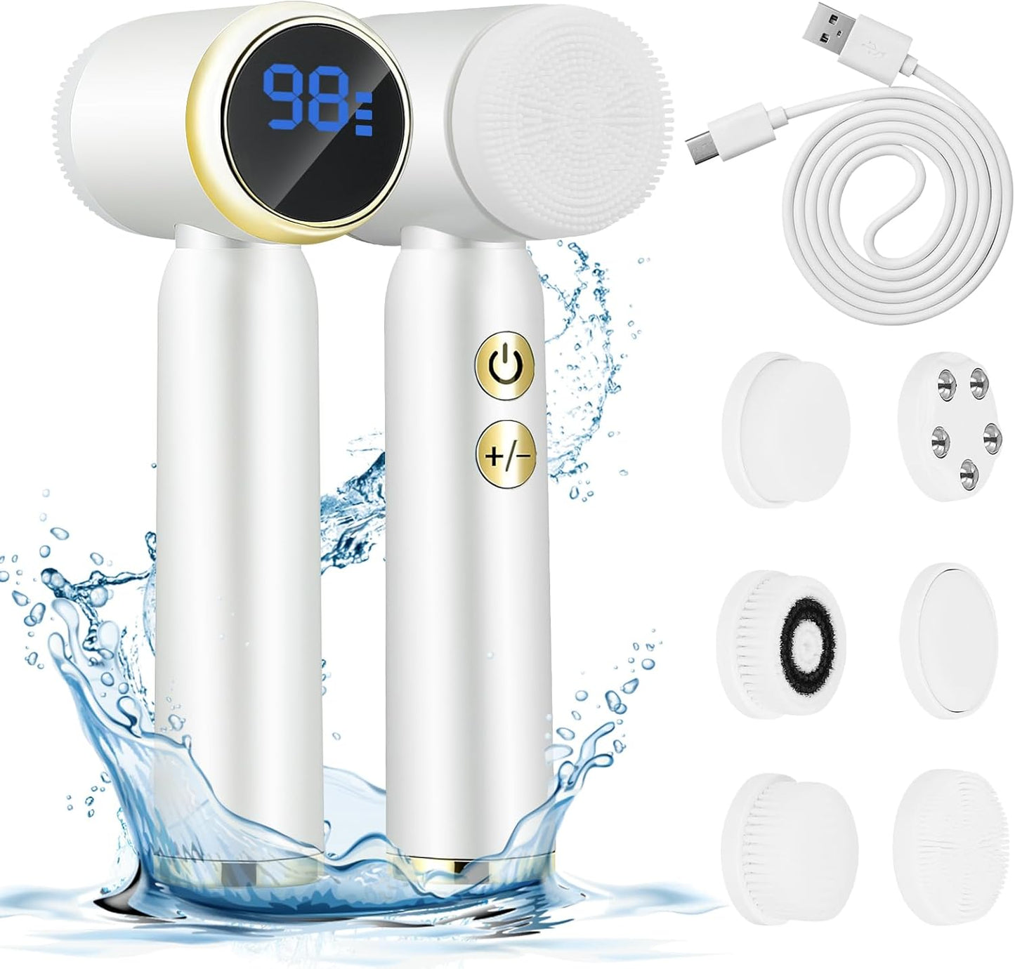 Facial Cleansing Brush,Electric Face Cleanser with 6 Exfoliating Brush Heads,Usb Rechargeable Face Brush with 3 Speed Levels,Waterproof Facial Brush,Lcd Display,360ยฐ Rotating Facial Brush for Cleaning