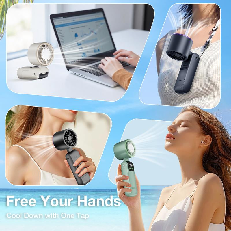 γTiktok Shop Super DealγPortable Handheld Fan Turbo for Travel, Mini Personal Rechargeable Fans, Extreme Ice Cooling Plate,Led Display, HD Display οΌ Lanyard, 1-100 Speed,Up to 20H Use,Foldable Lash Fan,Perfect Gifts for Women,Child
