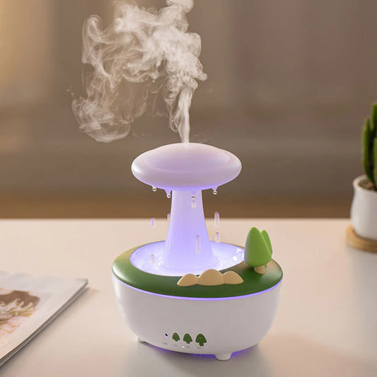 Rotating Relaxing Aromatic Lamp Humidifier Mushroom Oil Diffuser Water Drip Diffuser Humidifier Water Drop Rain Cloud Humidifier