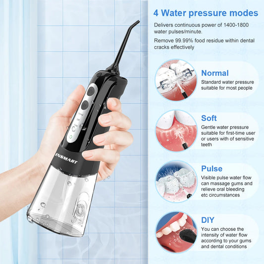 INSMART Oral Irrigator, Dental Water Flosser, Waterproof Portable Dental Water Jet Floss For Teeth Cleaning and Whitening