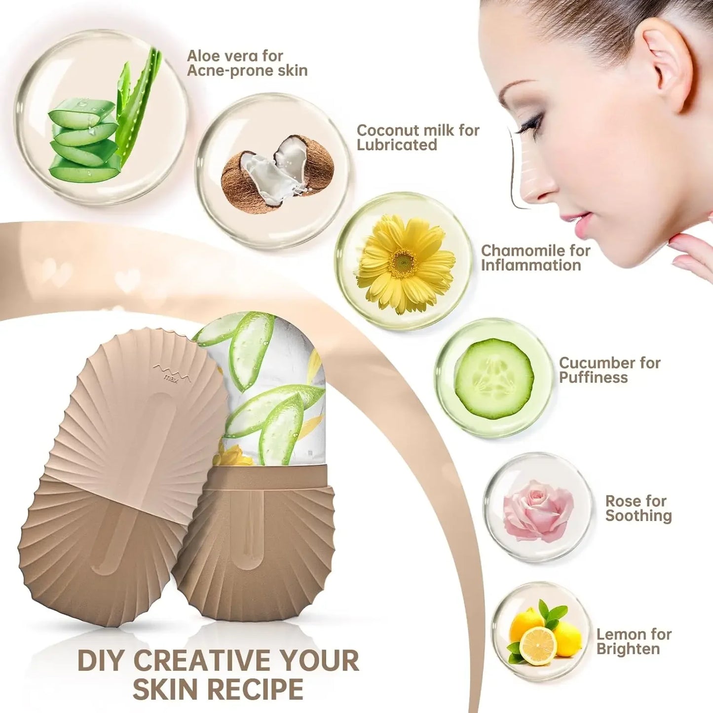 Ice Face Roller Contour, Shrinks Pores, Removes Dark Circles, Skin Massager, Beauty Facial Roller for Eyes Neck, Skin Care Tool