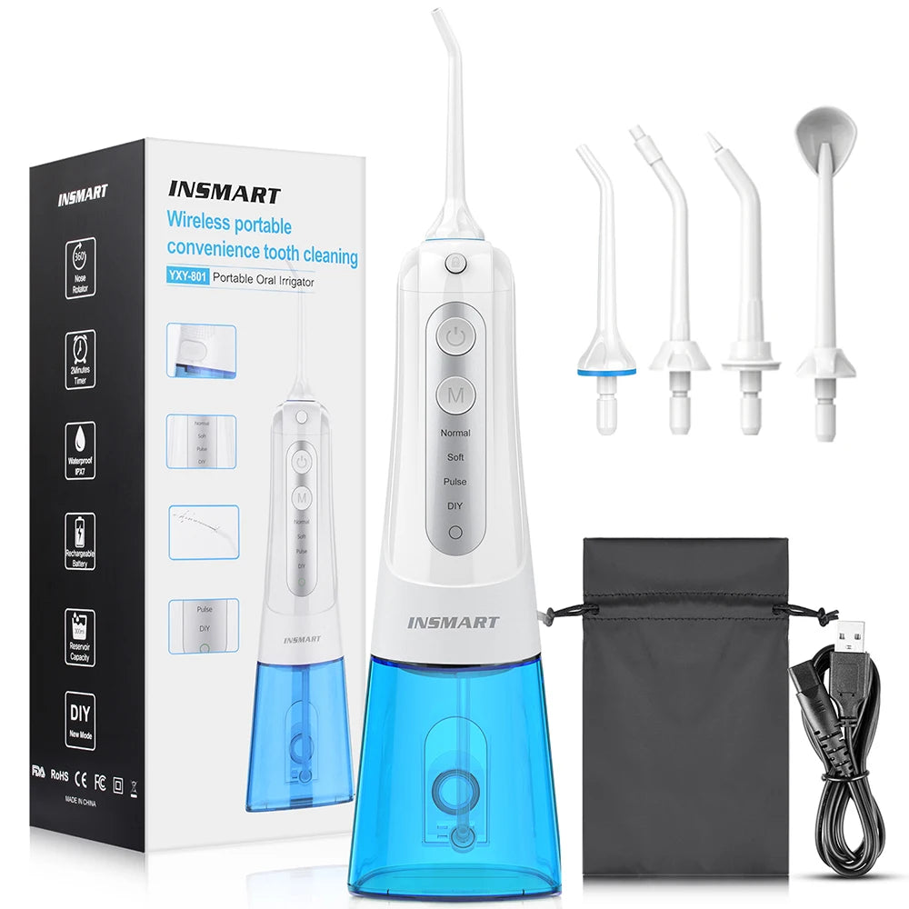 INSMART Oral Irrigator, Dental Water Flosser, Waterproof Portable Dental Water Jet Floss For Teeth Cleaning and Whitening