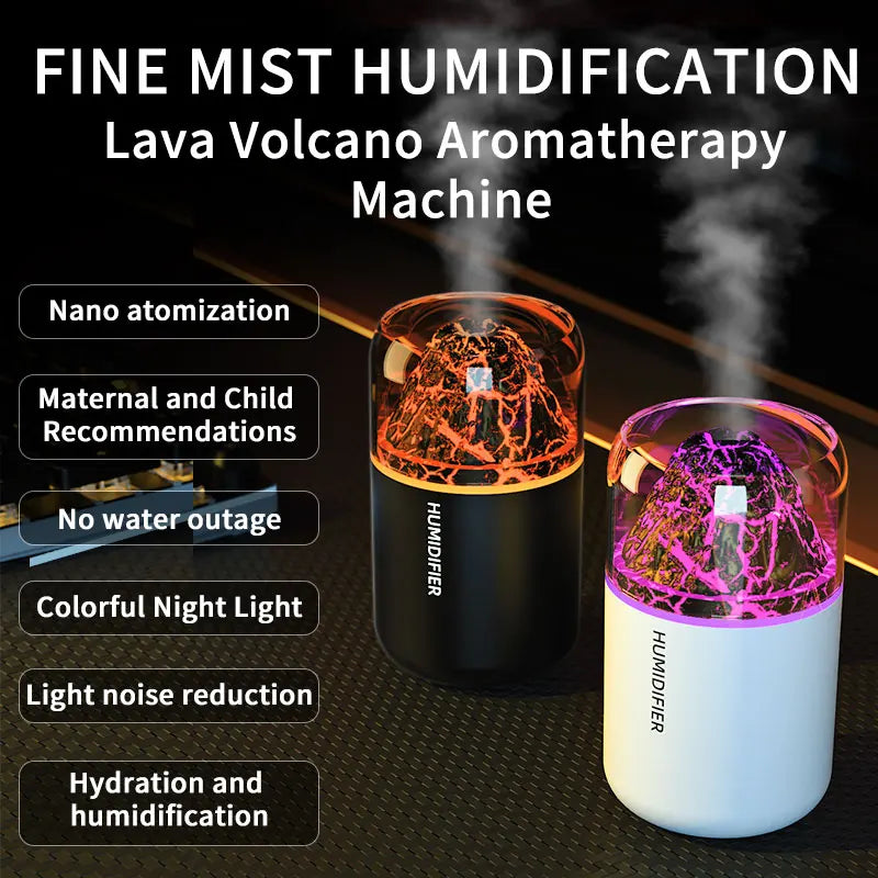 Mini Humidifier Air Purifier 180ML USB Aroma Essential Oil Diffuser Creative Volcano Color Light Mist Spray for Car Home Bedroom