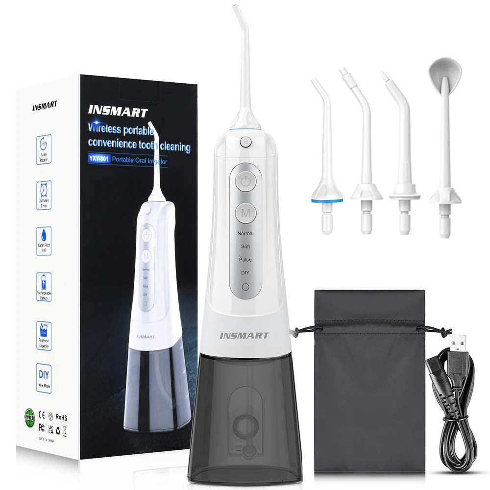 INSMART Oral Irrigator, Dental Water Flosser, Waterproof Portable Dental Water Jet Floss For Teeth Cleaning and Whitening
