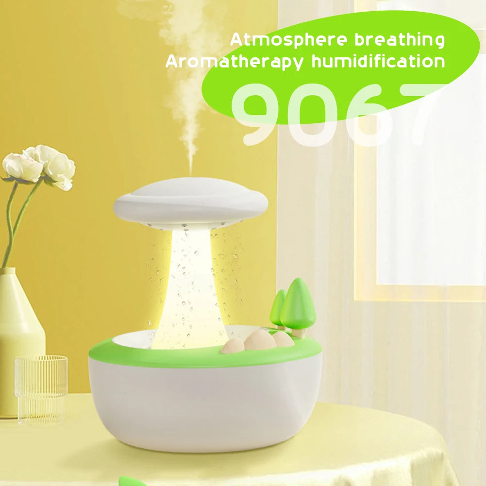 Rotating Relaxing Aromatic Lamp Humidifier Mushroom Oil Diffuser Water Drip Diffuser Humidifier Water Drop Rain Cloud Humidifier