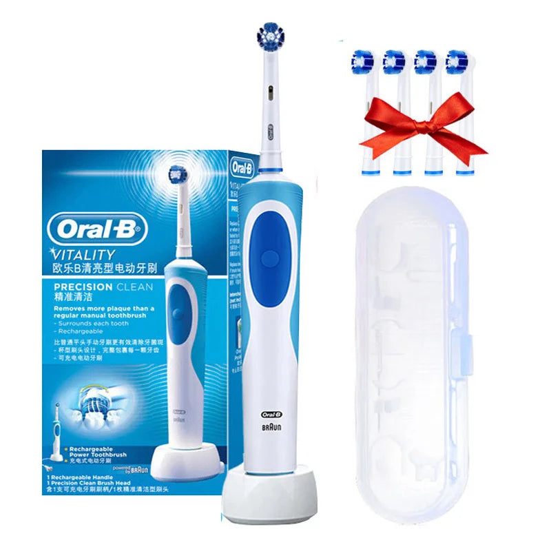 Oral B Electric Toothbrush D12 Rotation, Vitality Smart Tooth Brush, Rechargeable Replaceable Brush Head, 4 Refills + Box
