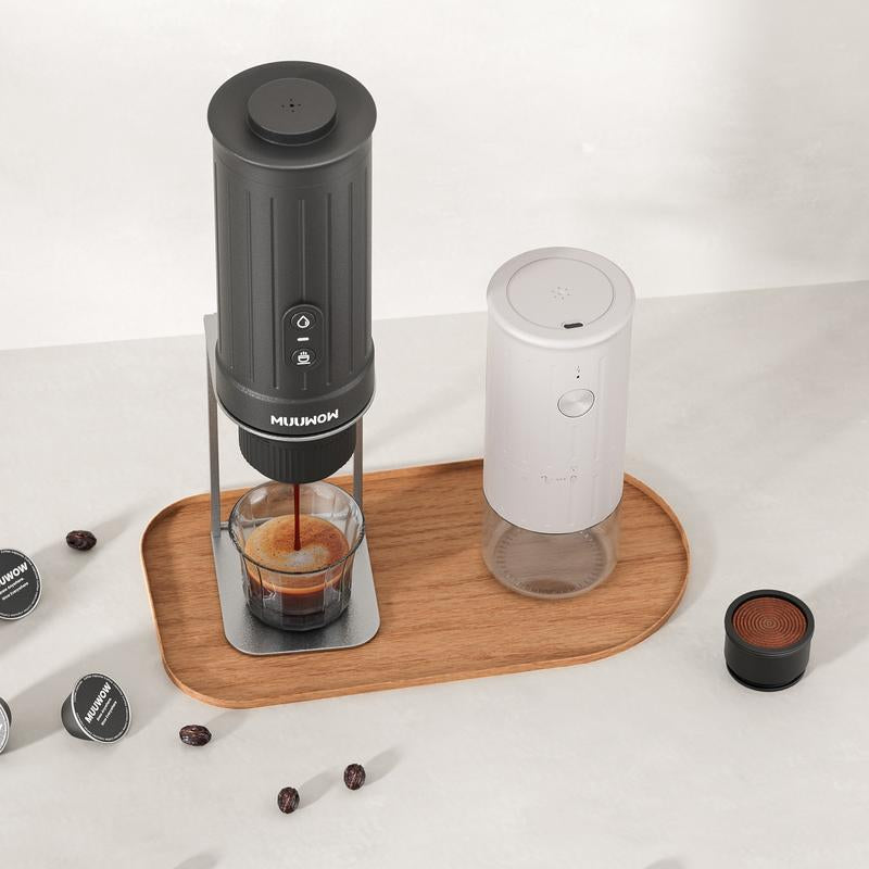 MUUWOW Nano Portable Espresso Maker (Free Grinder) 15Bar Professional High-Pressure Extraction,2-In-1 Brewing Capsules & Ground Coffee,Self-Heating with USB-C 7500Mah Battery,Home & Outdoor