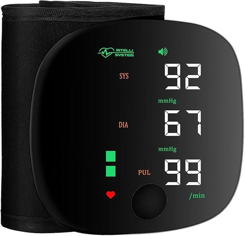 Wrist Blood Pressure Monitor Led Display, Touch Screen Wrist Blood Pressure Cuff 99X2 Reading Memory Wrist Bp Monitor with Carrying Case(Black) Health Monitoring Adjustable