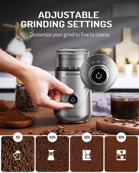 SHARDOR Adjustable Coffee Grinder Electric, Grain Mills, Herb, Nut, Spice,Coffee Bean Espresso Grinder with 2 Removable Stainless Steel Bowl, Silver.