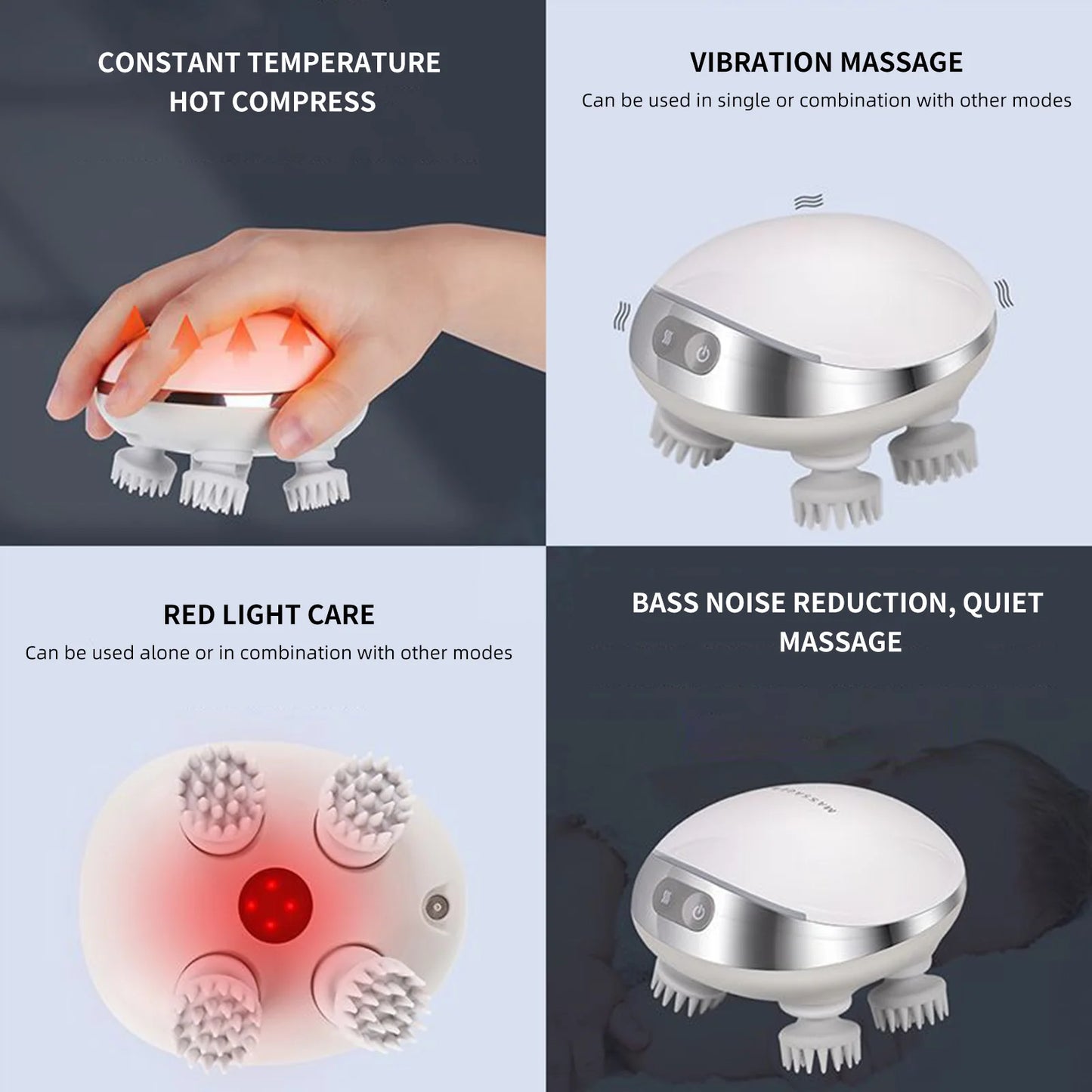 Smart Head Massager with Base Red Light Head Massager for Hair Growth Vibrator Scalp Massage Machine Body Relaxation Treatment