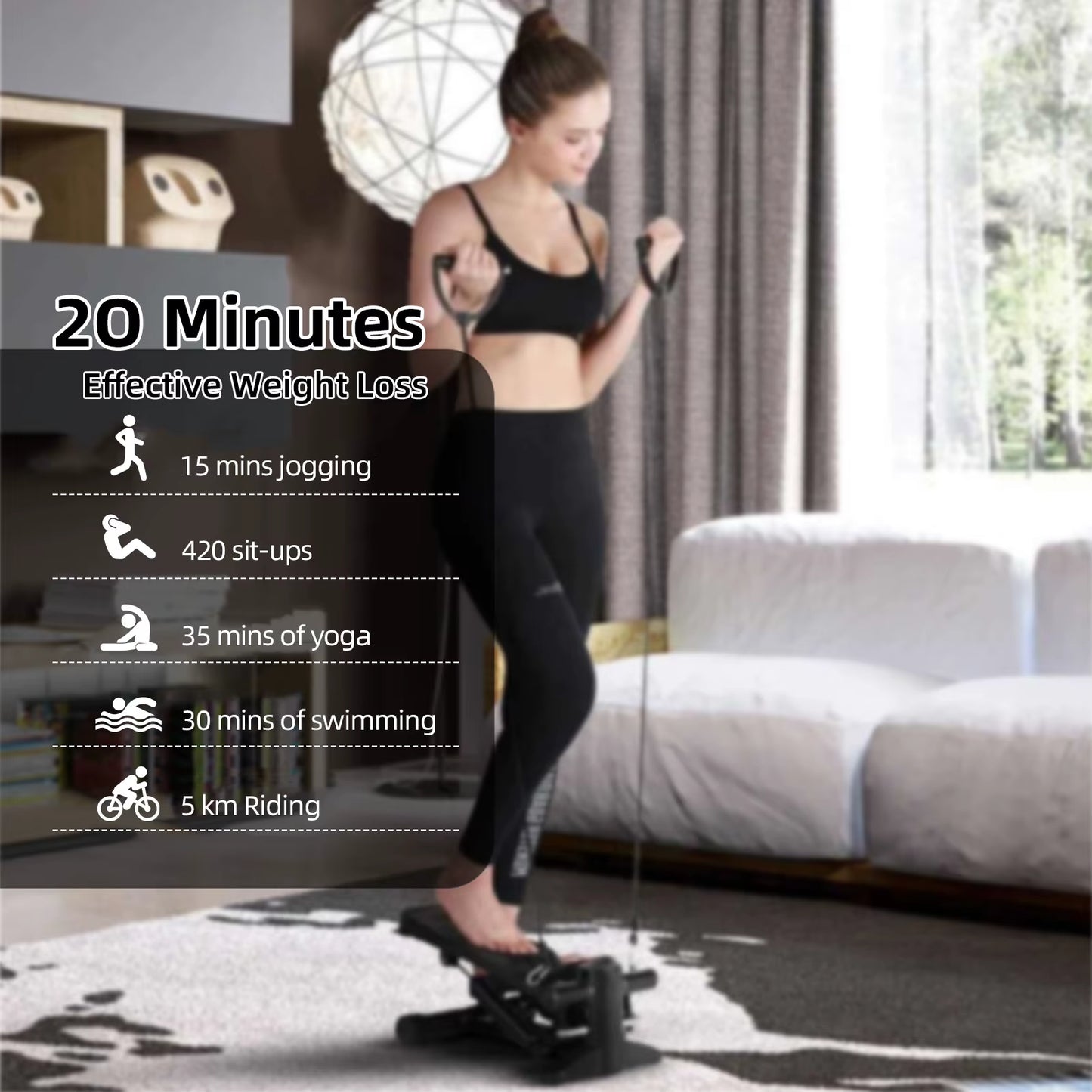 Mini Stepper for Exercise at Home with Resistance Bands LCD Display Capacity 100Kg Stair Stepper