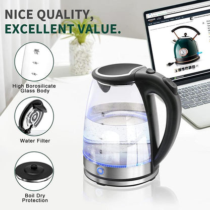 White Electric Kettle 1.7L Double Wall Water Boiler 1200W with Cold Water Boil Auto Shut-Off & Boil-Dry Protection, Durable Household Appliances