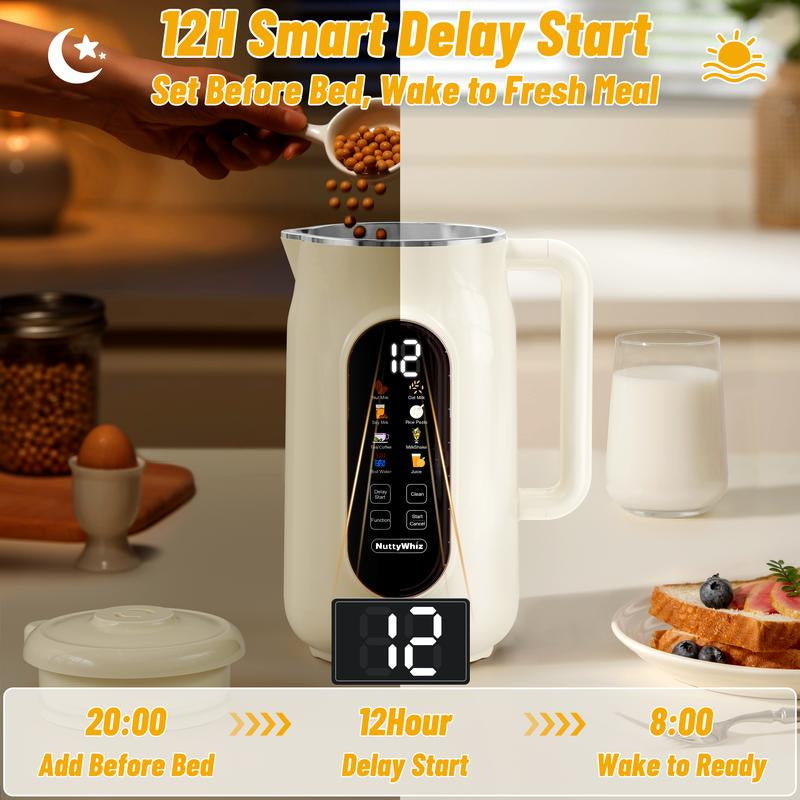 8-In-1 Nut Milk Maker Machine, 42Oz Homemade Almond, Soy, Oat, Juice, Plant-Based and Dairy Free Beverages,Automatic Almond Milk Maker, LED Panel/Delay Start/Keep Warm/Boil Water/Self Clean