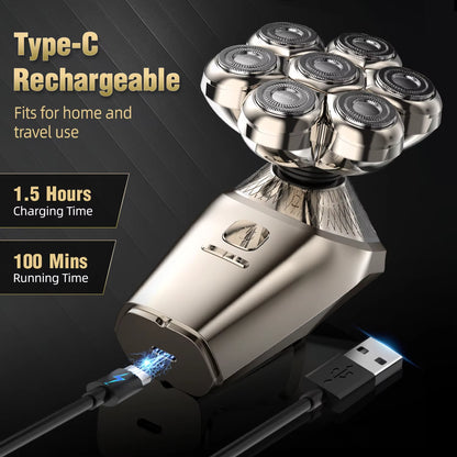 Electric Head Shaver for Bald Men 7 Blades Floating Razor Hair Trimmer USB Rechargeable LED Display Waterproof Beard Shavers