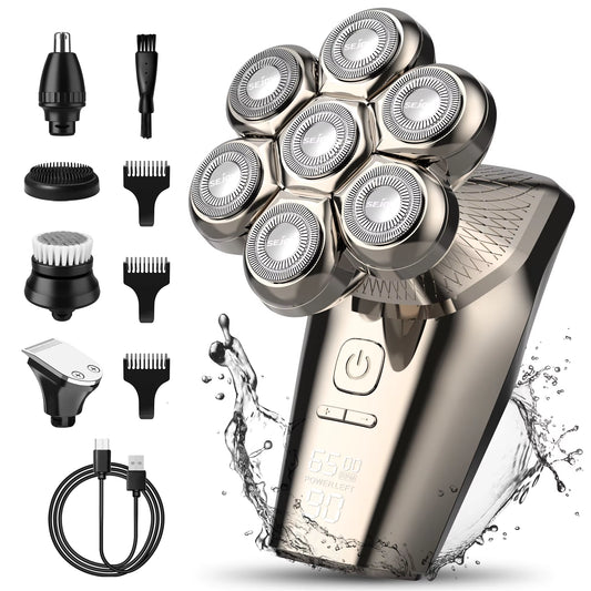 Electric Head Shaver for Bald Men 7 Blades Floating Razor Hair Trimmer USB Rechargeable LED Display Waterproof Beard Shavers