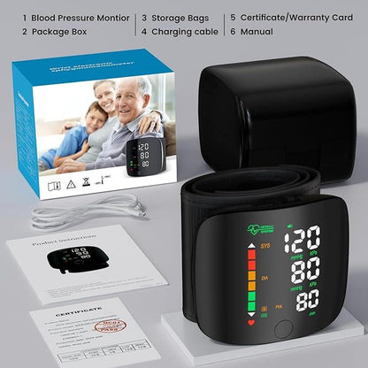 Wrist Blood Pressure Monitor Led Display, Touch Screen Wrist Blood Pressure Cuff 99X2 Reading Memory Wrist Bp Monitor with Carrying Case(Black) Health Monitoring Adjustable