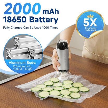 Quicolo Compact Vacuum Sealer with 60Kpa Pro Suction (Incl. 30 Reusable Bags), Ice-Cooling Contact Portable Food Saver for Meal Prep, Camping & Kitchen Clutter