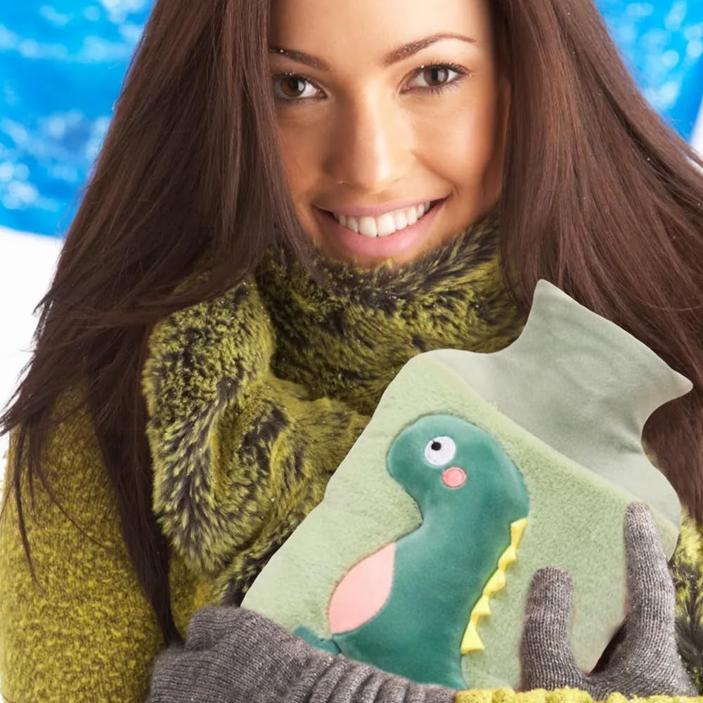 Hot Water Bottle, 2L Large Cute Dinosaur Thickened Super Furry Fluffy Aldult Kids Hot Water Bottle with Cover, Explosion-Proof and Leak-Proof, Can Be Used to Relieve Body Pain