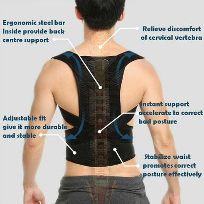 Posture Corrector Back Straightener Lumbar Shoulder Support Belt Body Brace UK