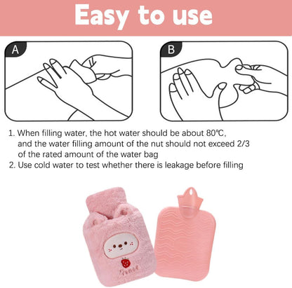 Fluffy Hot Water Bottle with Cover, DE Wärmflasche Tier 1000ML Small Hot Water Bottle, Hot Water Bag for Pain Relief, Great Gift for Seniors Children (Pink)