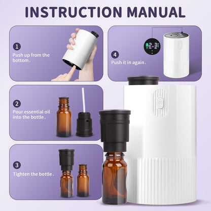 Waterless Diffuser for Essential Oil: Portable Nebulizing Essential Oil Diffuser, Aroma Diffuser for Car, Travel Use, Home