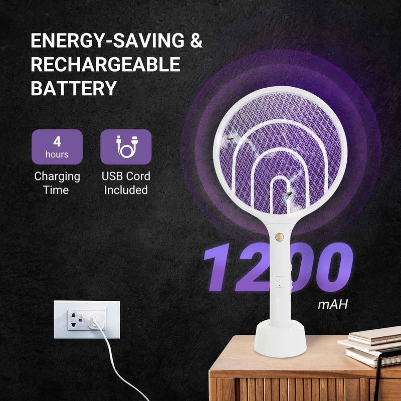 2-Pack 3000V Electric Fly Swatter Mosquito Zapper Rechargeable Bug Racket with USB Charging for Indoor Outdoor Use Kills Bugs Fast