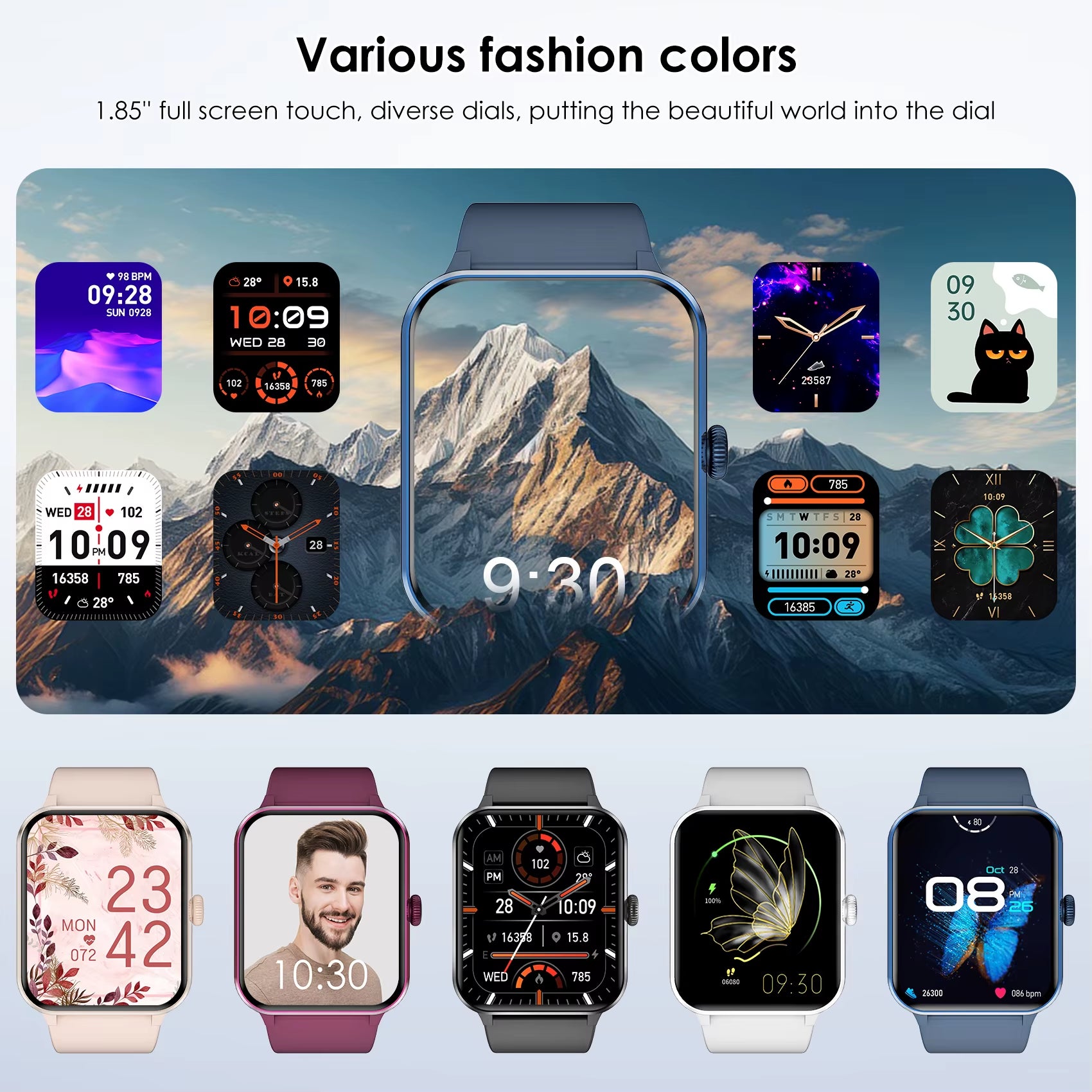 1.85” Full Touch HD Smartwatch Bluetooth Calling Smart Watch Voice Assistant with 100+ Sports Fitness Tracking
