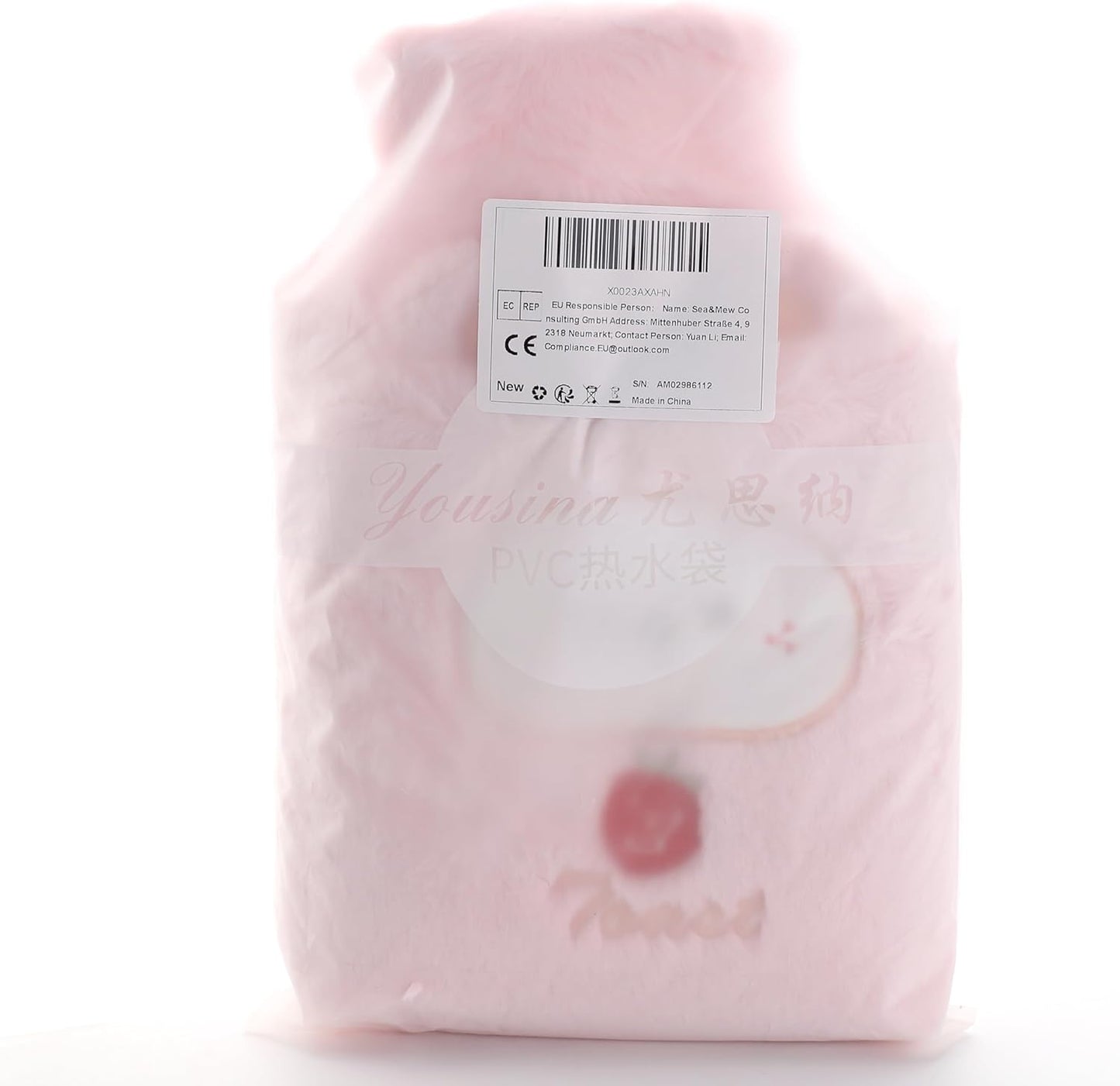 Fluffy Hot Water Bottle with Cover, DE Wärmflasche Tier 1000ML Small Hot Water Bottle, Hot Water Bag for Pain Relief, Great Gift for Seniors Children (Pink)