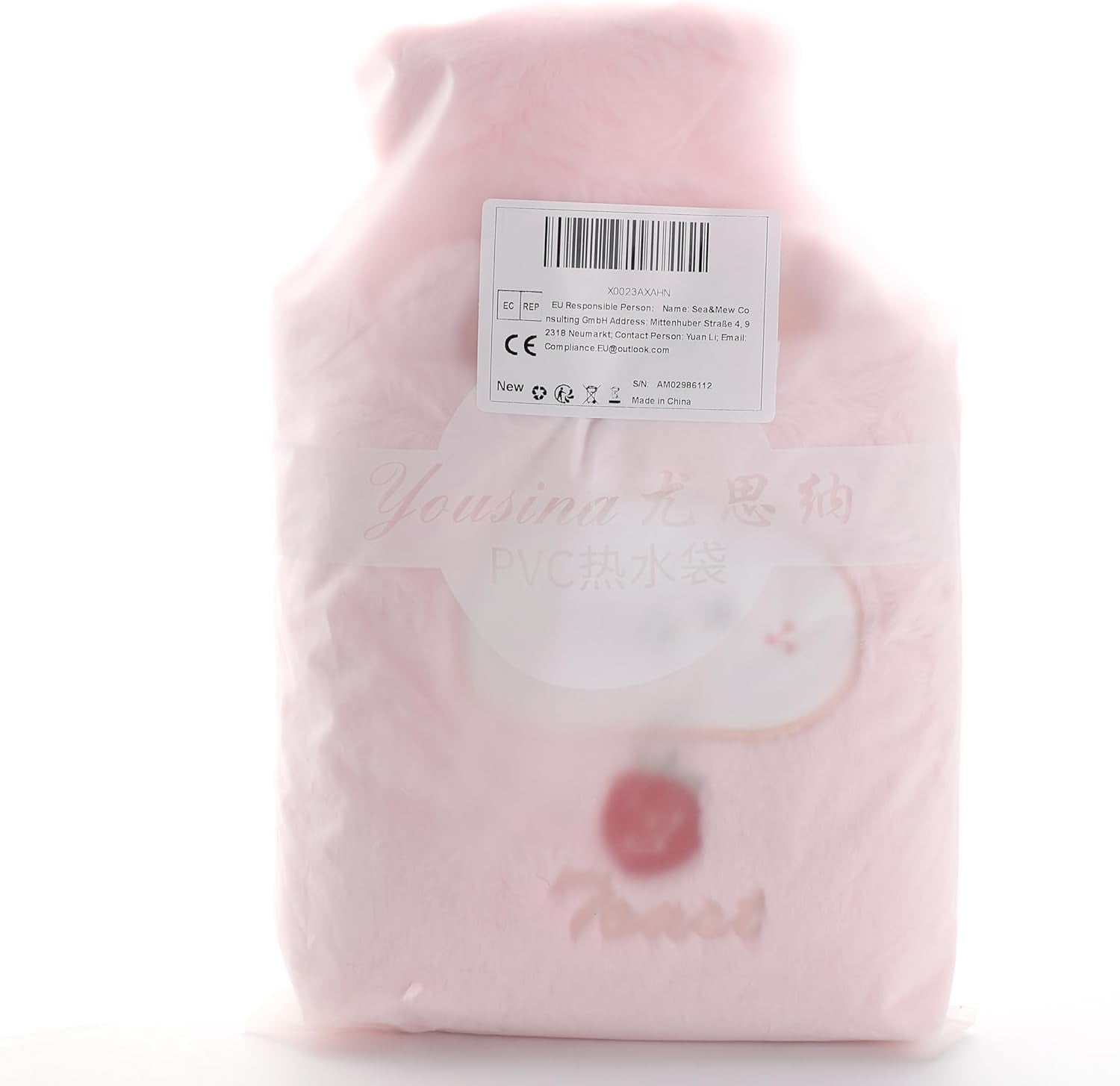 Fluffy Hot Water Bottle with Cover, DE Wärmflasche Tier 1000ML Small Hot Water Bottle, Hot Water Bag for Pain Relief, Great Gift for Seniors Children (Pink)