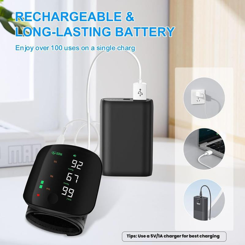 Wrist Blood Pressure Monitor Led Display, Touch Screen Wrist Blood Pressure Cuff 99X2 Reading Memory Wrist Bp Monitor with Carrying Case(Black) Health Monitoring Adjustable