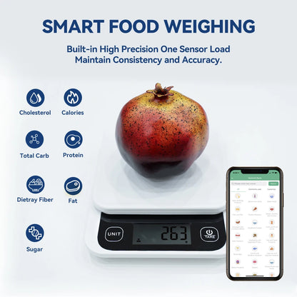 5kg Smart Kitchen Food Scale, Electronic, Nutrition Facts, Meal Scale, Calorie Measuring Scale with Smart App