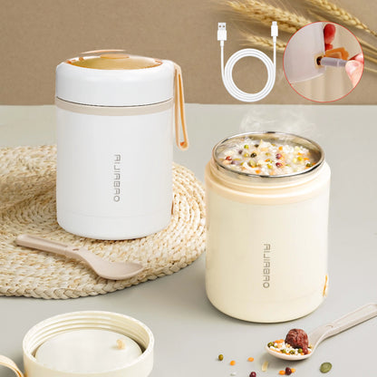 600ML USB Electric Heating Lunch Box, Portable For Picnic, Drink and Food Heater, Stainless Steel Food Warmer Container