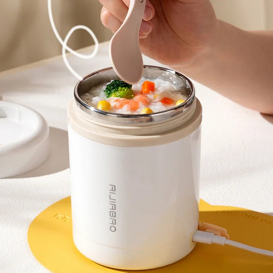600ML USB Electric Heating Lunch Box, Portable For Picnic, Drink and Food Heater, Stainless Steel Food Warmer Container