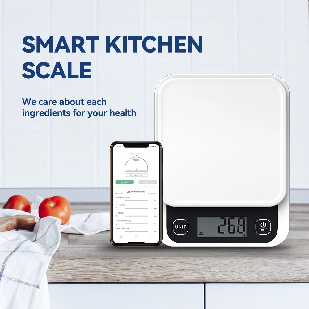 5kg Smart Kitchen Food Scale, Electronic, Nutrition Facts, Meal Scale, Calorie Measuring Scale with Smart App
