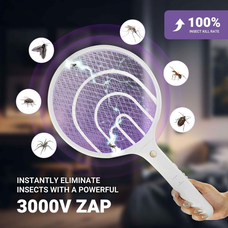 2-Pack 3000V Electric Fly Swatter Mosquito Zapper Rechargeable Bug Racket with USB Charging for Indoor Outdoor Use Kills Bugs Fast