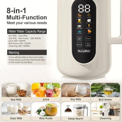 8-In-1 Nut Milk Maker Machine, 42Oz Homemade Almond, Soy, Oat, Juice, Plant-Based and Dairy Free Beverages,Automatic Almond Milk Maker, LED Panel/Delay Start/Keep Warm/Boil Water/Self Clean