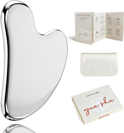 Gua Sha Facial Tools, Stainless Steel Gua Sha Stone, Face Guasha Tool for Jawline Sculpting and Puffiness Reducing, Guasha Massage Tool, Skin Care Gift - Silver