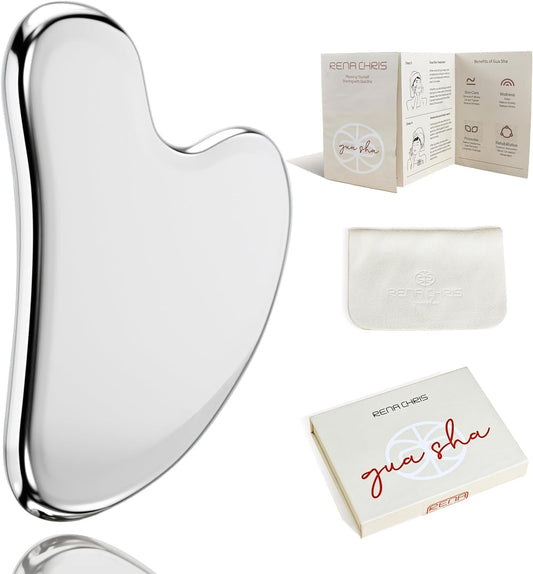 Gua Sha Facial Tools, Stainless Steel Gua Sha Stone, Face Guasha Tool for Jawline Sculpting and Puffiness Reducing, Guasha Massage Tool, Skin Care Gift - Silver