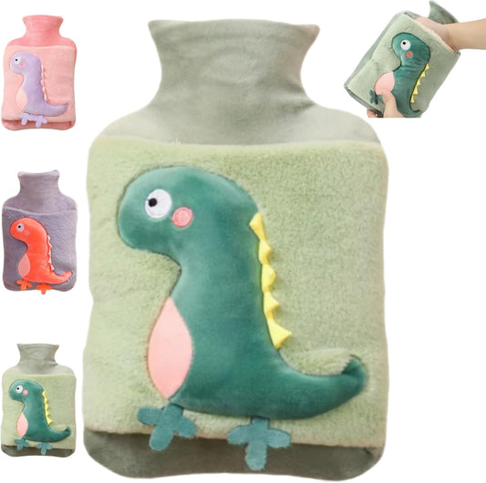 Hot Water Bottle, 2L Large Cute Dinosaur Thickened Super Furry Fluffy Aldult Kids Hot Water Bottle with Cover, Explosion-Proof and Leak-Proof, Can Be Used to Relieve Body Pain